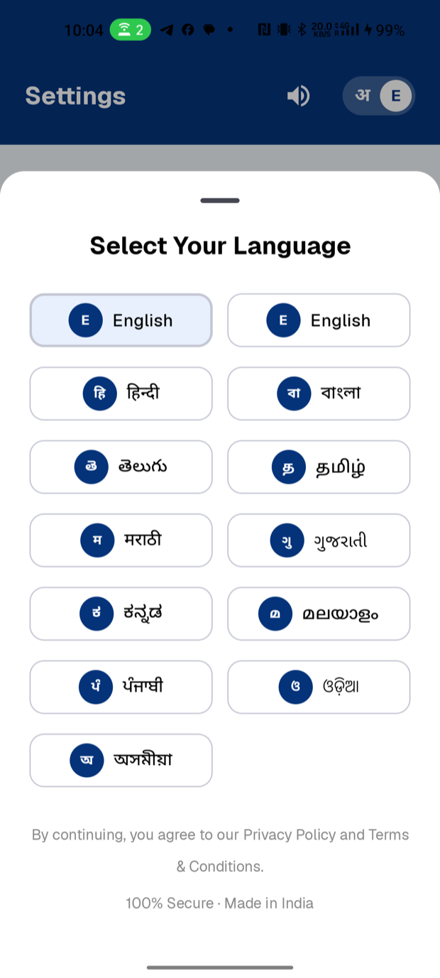 Choose from 12+ Indian languages