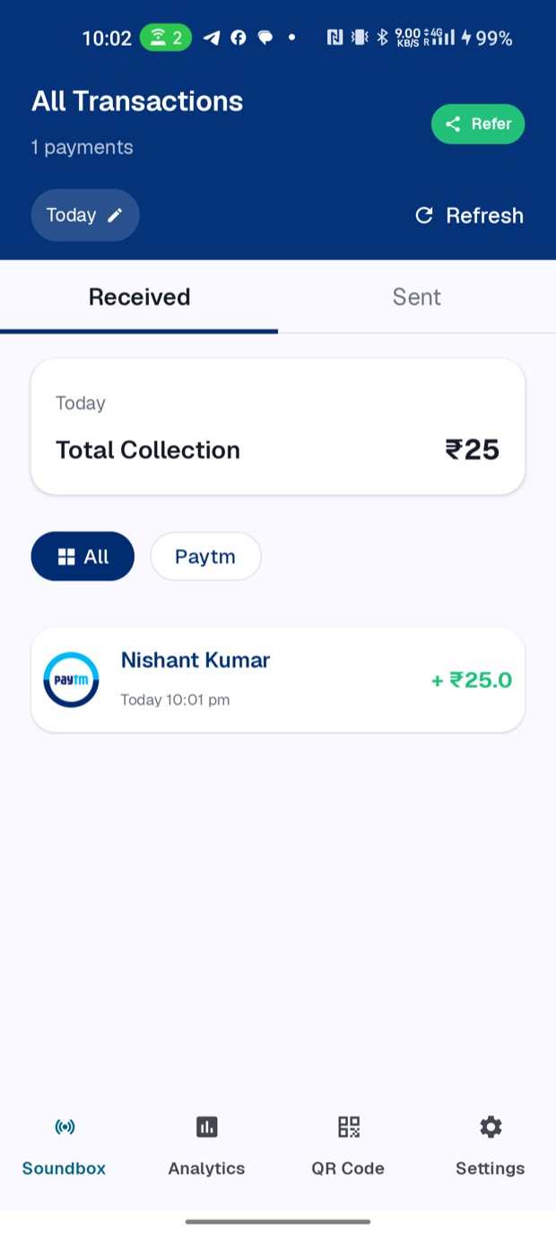 All transactions and today's total collection